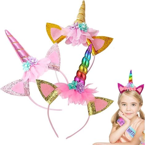 JANMIR-Bandeaux licorne pour cheveux, serre-têtes licorne, serre-têtes licorne pour filles, avec corne et oreilles de licorne, parfaits pour Pâques, un anniversaire ou une fête. (1/5)