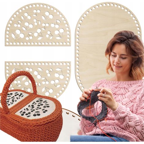Base inferior de madera contrachapada para tejer a crochet, juego de base y tapa para cesta de picnic (1/5)