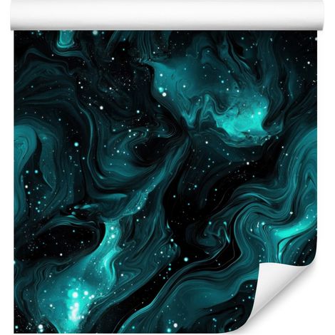 Papier peint aquarelle galaxie turquoise, noir et céladon 50x1000 cm (1/5)