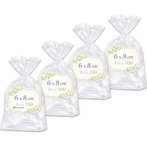 Sachets Cellophane Transparents 6 x 8 cm, Petit Sachet plastique Transparent pour bonbons et dragées – Sachets cadeaux pour Mariage, Anniversaire, Baptême, 4 Packs (400 Sacs) (1/5)