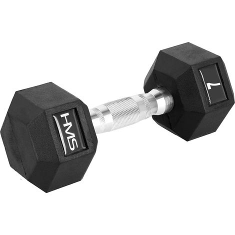 Hex Dumbbell 7 kg, Rubber Coated, Knurled Grip (1/2)