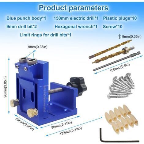 Kit de gabarit de perçage en 6 pièces, guide de perçage réglable pour perçage de 9 mm, gabarit de perçage angulaire pour le positionnement des trous en menuiserie (1/4)