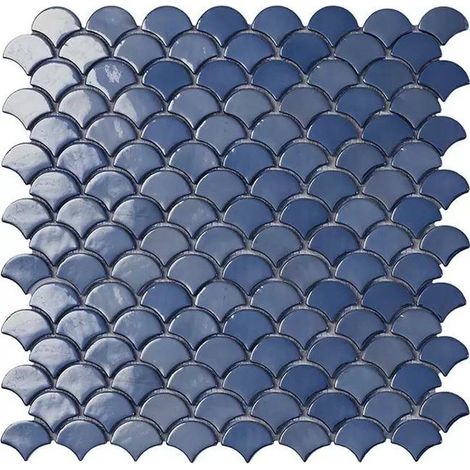 Mosaïque pâte de verre SOUL écaille 3.6x2.9cm - Mosaïque Écaille 3.6x2.9cm Bleu foncé Brillant - boîte de 0.87 m2 - Mosaïque Écaille 3.6x2.9cm Bleu -