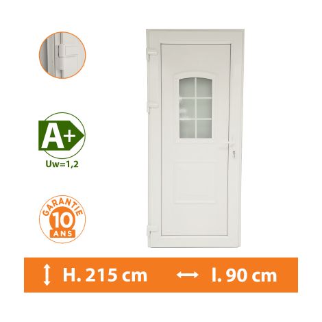 Direct Fenêtres – Porte d'entrée PVC blanc 83cm – Double vitrage fe gaz argon – Isolation thermique A – Seuil aluminium PMR – 10 ans de garantie