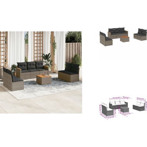 8-tlg. Garten-Sofagarnitur mit Kissen Grau Poly Rattan - Gartenmöbel Set - PE-Rattan Möbel - Outdoor Sofa - Esstisch - Lounge Set (1/3)