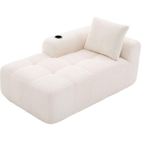 Canapé relax confortable en velours côtelé, sans montage, avec coussin de dossier, poche latérale de rangement pour télécommande et téléphone, porte-gobelet intégré – net et esthétique. (1/5)