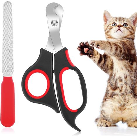 Katzen-Nagelknipser, professioneller Nagelknipser + Nagelfeile (Schwarz + Rot) (1/5)