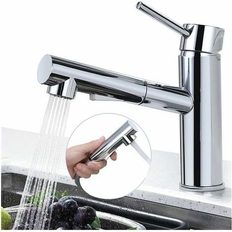 Grifo mezclador de cocina giratorio de 120° , grifo para fregadero con rociador extraíble, 2 chorros a elegir, acero inoxidable duradero cromado.