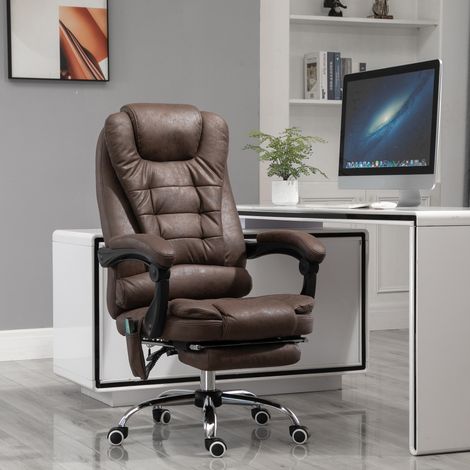 Fauteuil de bureau direction massant chauffant hauteur réglable dossier inclinable toile de microfibre marron
