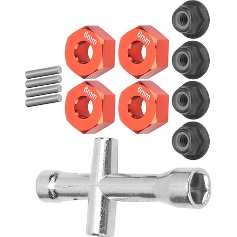 Adaptateur de moyeu hexagonale 12mm, écrous de blocage M4 avec bride 6mm pour véhicules RC 1/10 et clé en croix (1/5)