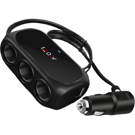 Chargeur de voiture USB C, répartiteur 3 prises avec 2 ports USB, charge rapide 120 W, écran LED, tension pour tablettes et appareils (1/5)
