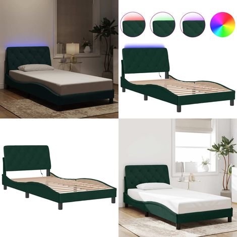 Bettgestell mit LED-Leuchten Dunkelgrün 100x200 cm Samt - Samtsofa - Bettrahmen - Doppelbett - Boxspringbetten - Luxusbett - Home & Living (1/5)