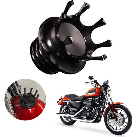 Tapón de depósito de combustible CNC para motocicleta 883 XL1200 48 72 Softail Fat Boy Dyna Negro (1/5)