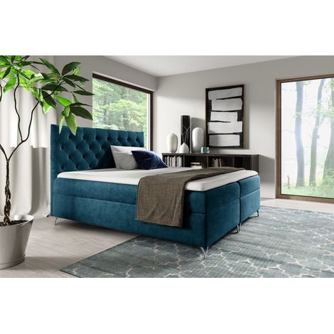 Boxspringbett Schlafzimmerbett AMBRE 200x220cm in Stoff Fresh Blau (1/2)