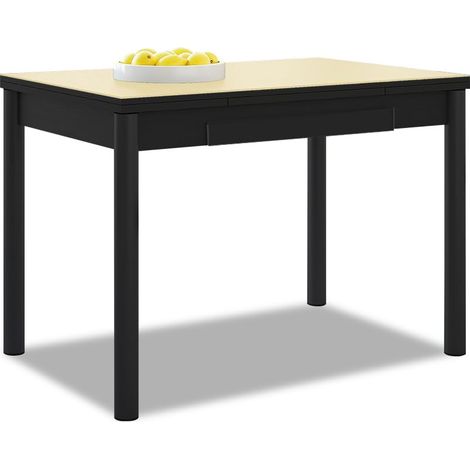 Table de Cuisine Extensible - Structure Noire - Couleur Beige - Idéale pour Les Petits espaces - Dimensions : 90 x 50 cm - Extensible : 140 x 50 cm (1/5)