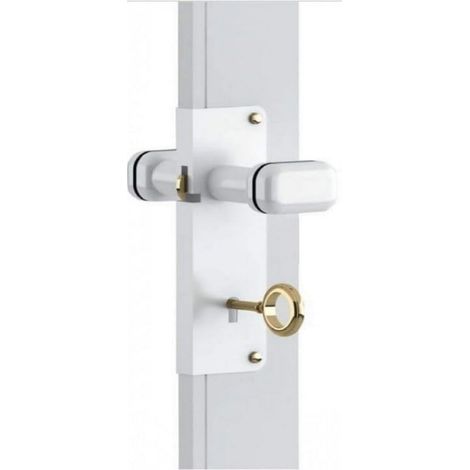 Serrure de porte à soufflet avec bouton en aluminium entrée de 15 mm - Poignée avec serrure et clé (blanc) (1/5)