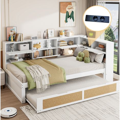 Bett Schlafbett Stauraum 90x200 Holz Weiß OKMYHOME (1/5)