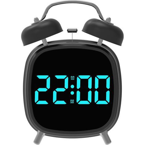 Multifunktionale LED-Uhr mit Türklingel, Digitalwecker, hoher Lautstärke – Blauer LED-Streifen, schwarzes Gehäuse