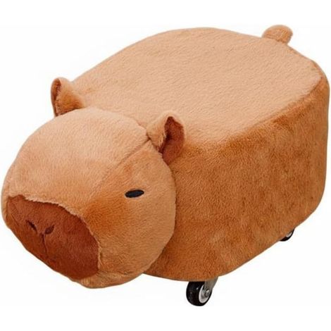 Capybara Children's Stool, Footrest, Ottoman, Animal Seat, Stool with Wheels, Soft Velvet and Wooden Frame, Welcoming Seat for Relaxation and Pulley Wheel (1/4)