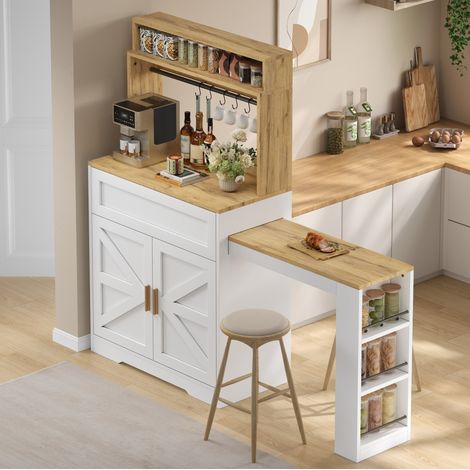 Mobile da cucina 146/40/142 cm bianco in MDF con piano estraibile e ripiani regolabili (1/5)