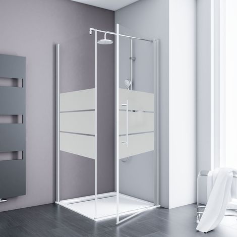 Schulte Duschkabine Drehtür mit Seitenwand Alexa Style 2.0, 5 mm Sicherheitsglas (ESG) Dekor Depoli light mit fixil Beschichtung, Alu-Natur, 90 x 90 x 192 cm