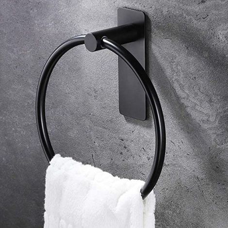 Towel Ring Black Towel Holder Ring No Drilling Towel Rail for Kitchen and Bathroom Self-Adhesive Stainless Steel (1/5)