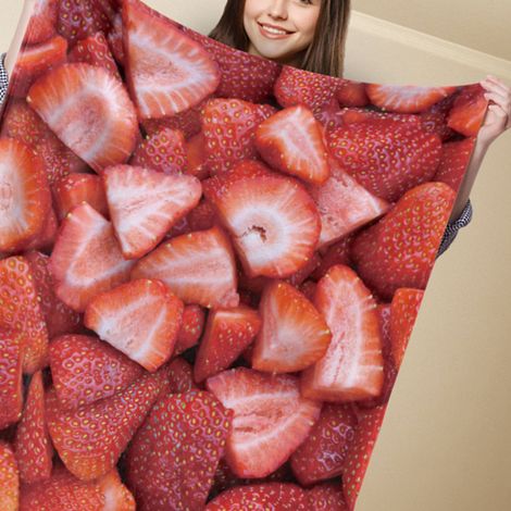 Plaid à motif fraise, polyester grand teint, confortable, chaud et fin, idéal pour la chambre à coucher, 120 x 150 cm. (1/5)