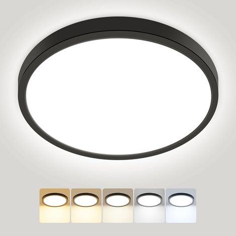Plafonnier LED, 18W 1800LM Luminaire Plafonnier Salle de Bain, IP54 Etanche & 5 Couleurs(3000K/3500K/4000K/5000K/6500K), Lampe Plafond Rond pour Cuisine, Chambre, Couloir, Garage, Balcon (1/5)