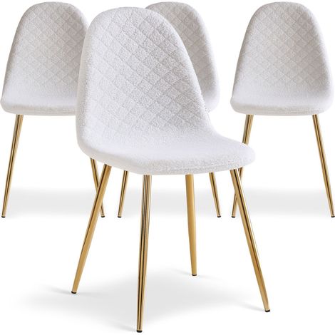 Lot de 4 chaises matelassées Norway Tissu bouclette Blanc (1/5)