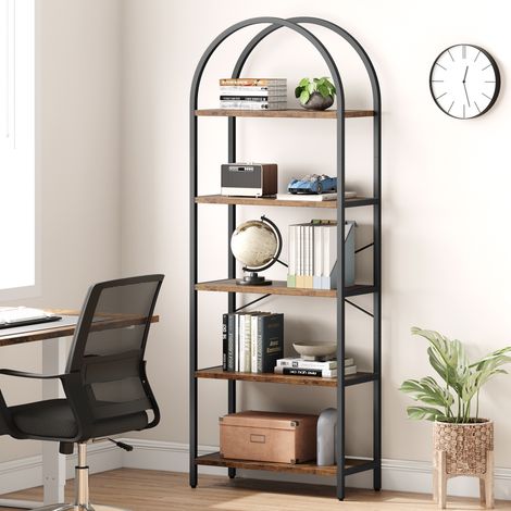 Arched Bookshelf - with Iron Frame - Black Frame, Retro Wood Shelves - for Study, Living Room, Office (1/5)