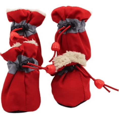 Chaussures Pour Chien - Semelle En Caoutchouc Antidérapante - Bande Réfléchissante 360° - Fermeture Élastique Réglable - Pour Chiens Moyens Et Petits - Lot De 4 - Taille 7 - Rouge (1/5)
