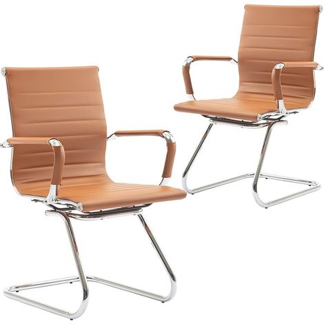 Meeting Office Chairs Set of 2 in PU Leather Reception Chairs Cantilever for Boardroom Conference, Terracotta, Wahson