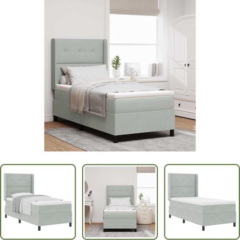 Matratze - Boxspringbett mit Matratze Hellgrau 90 x 200 cm Samt (1/5)