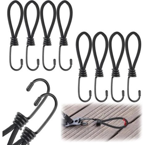 Soldes 10 Pièces Tendeurs de Bâche avec Crochets, 15cm Tendeur Elastique avec Crochet, Flexible spanngummi mit Haken, Tendeur Bache Universels, Élastiques avec Crochets(Noir) (1/5)