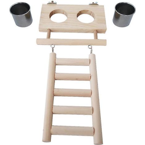 Papageien-Futternäpfe mit Klemmhalterung, Holzplattform und Leiter als Spielzeug für den Käfig