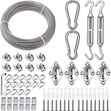 Corde en Acier Inoxydable à Suspendre Kit,15M/3mm Câble en Acier Inoxydable Revêtu avec Tendeurs,Kit de M5 Tendeurs Cable pour Plantes Grimpante,Corde a Linge,Voile d'ombrage Suspension (1/5)