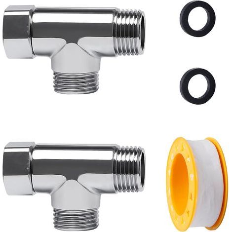2 Pièces Vanne de Dérivation de Toilette Raccord en T 1/2" a 3 Voie Vanne Dérivation WC Robinet 3 Voies Connecteur vanne en T Inverseur pour Toilette (1/5)