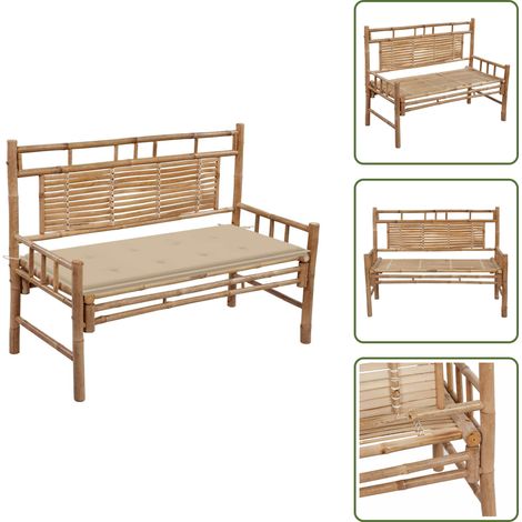 Banco con cojín - vidaXL Banco de jardín con cojín bambú 120 cm - Cojín impermeable