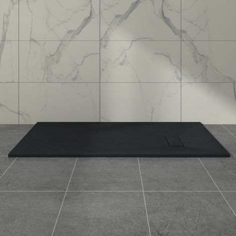 Aquariss SMC Slate Effect Shower Enclosure Tray 1700x700mm Rectangular Wetroom Shower Base Black
