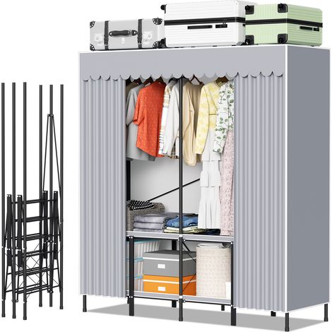 SWANEW Armadio in tessuto con guardaroba a libera installazione Pieghevole per camera da letto - 178 ×170 × 48 cm grigio (1/5)