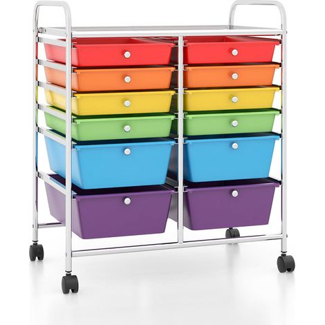 12 tiroirs chariot de rangement à roulettes, organisateur mobile pour bureau, maison, école et atelier (1/5)