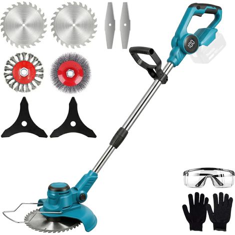 Akku Rasentrimmer für Makita-Akkus mit 5 Klingentypen Bürstenlose Rasentrimmer mit Unkrautbürste, 4-in-1 Freischneider elektrisch, 90° Schwenkbarer Kopf für Rasen Garten Beschneiden