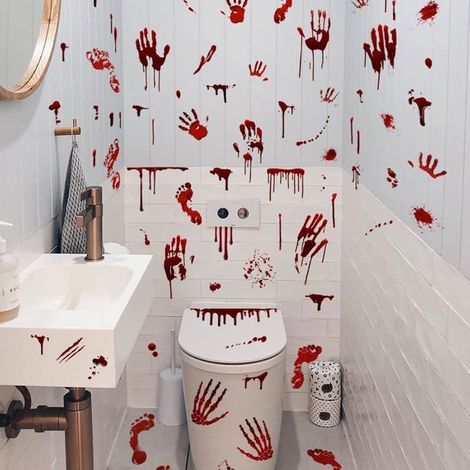 Autocollants de fenêtre d'empreinte de main sanglante d'Halloween Autocollants muraux pour décorations de fête ODIPIE (1/4)