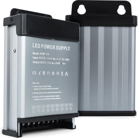 Transformateur 220V 12V LED Transfo 300W Imperméable Alimentation LED Transfo 220V AC à 12V 25A Driver Tension Constante étanche IP44 Adaptateur Basse Tension Convertisseur (1/5)