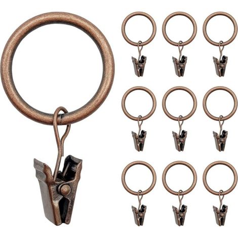 40 pcs Anneaux Rideaux, , Bronze Métal Rideau Crochets avec Pince Style Rétro, Robuste Accroche Rideau Diamètre Intérieur de 25 mm, Antirouille (1/5)