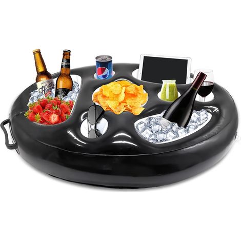 Porte Verre Piscine Gonflable Bar Flottant Piscine avec 8 Trous, Support Gonflable De Boisson Portable Bar De Piscine Flottant, Plateau Flottant Piscine & Spa pour Party, Piscine, Fête, Plage(noir) (1/5)