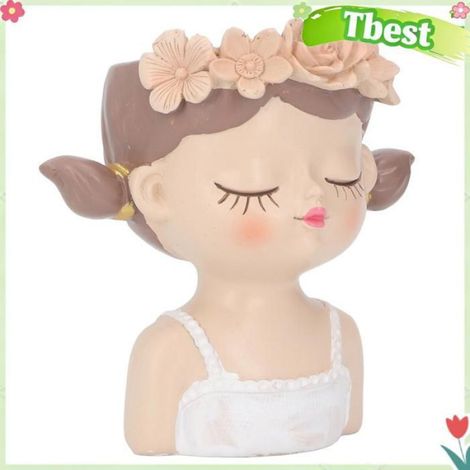 Tbest Pot de fleur de fille Jardinière en Forme de Tête de Fille, Joli Pot de Fleur en Résine de Forme Humaine jardin artificiel (1/4)