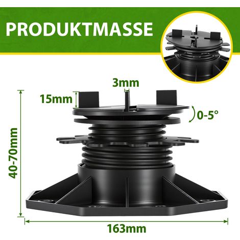 Wolketon Terrasse Plattenlager Premium 40-70 mm mit Gefälleausgleich 0-5 % höhenverstellbar Stein Keramik Beton 20er Pack