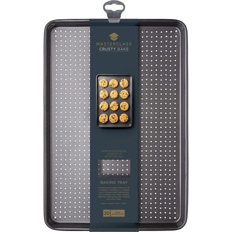 MasterClass Crusty Bake, teglia da forno antiaderente senza PTFE, PFOA e BPA, robusta lastra in acciaio al carbonio spessa 1 mm, con fori forati per una maggiore croccantezza, ultra doppio strato, 39x