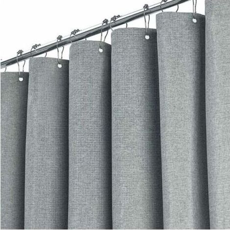 Rideau de douche extra long 180 x 240 cm, grand rideau de douche en tissu texturé en lin avec 12 crochets en plastique, grands rideaux de douche en tissu polyester classique pour salle de bain, gris/g (1/5)